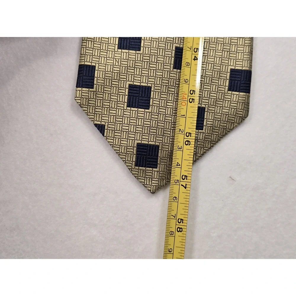 Vintage Bruno Piattelli‎ Navy Gold Textured Geometric Print Pure Silk Tie Flawed